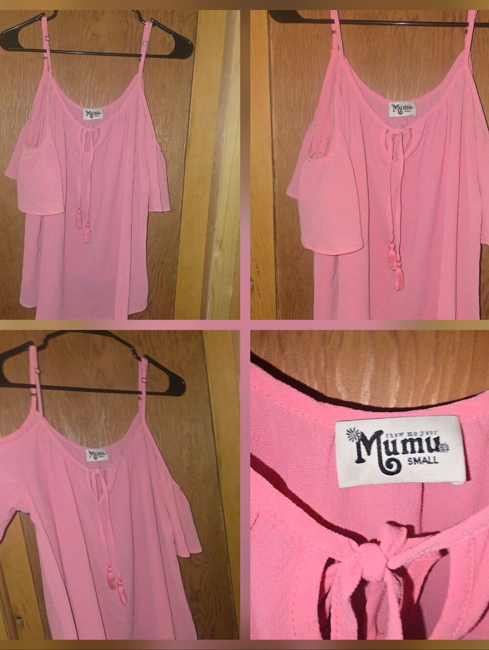 Show me your mumu oversized small cold shoulder pink tie front tunic top blouse